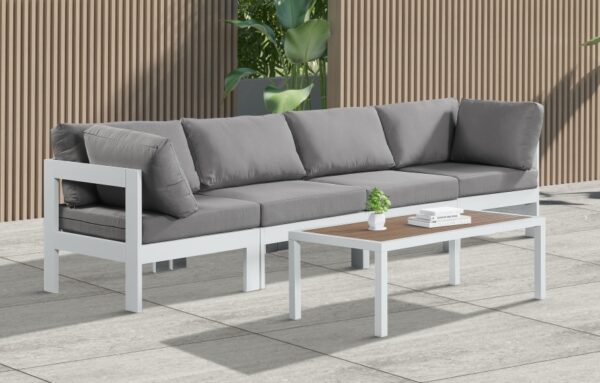 Nizuc 120" Water Resistant Fabric Upholstered Outdoor Patio 4pc. Modular Sofa