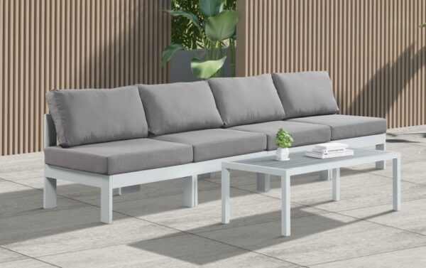 Nizuc 120" Water Resistant Fabric Upholstered Outdoor Patio 4pc. Armless Modular Sofa