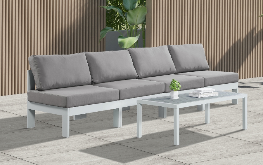 Nizuc 120" Water Resistant Fabric Upholstered Outdoor Patio 4pc. Armless Modular Sofa