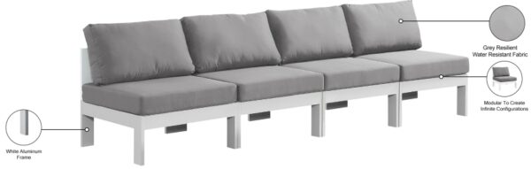 Nizuc 120" Water Resistant Fabric Upholstered Outdoor Patio 4pc. Armless Modular Sofa
