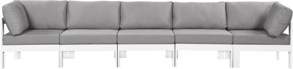 Nizuc 150" Water Resistant Fabric Upholstered Outdoor Patio 5pc. Modular Sofa