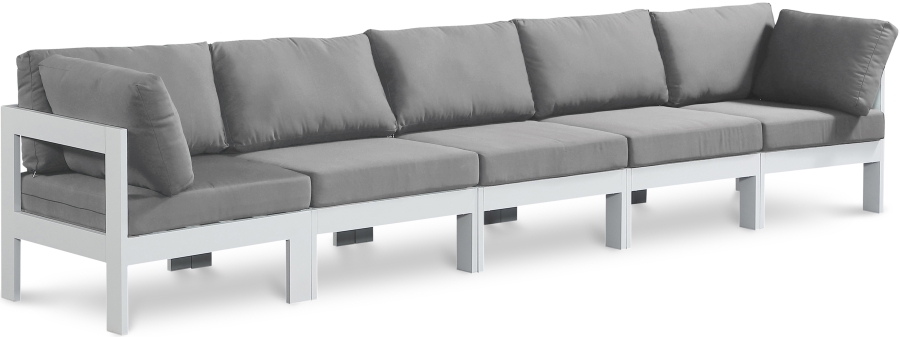 Nizuc 150" Water Resistant Fabric Upholstered Outdoor Patio 5pc. Modular Sofa