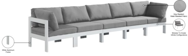 Nizuc 150" Water Resistant Fabric Upholstered Outdoor Patio 5pc. Modular Sofa