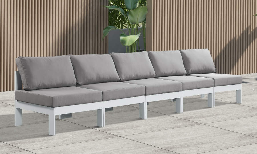Nizuc 150" Water Resistant Fabric Upholstered Outdoor Patio 5pc. Armless Modular Sofa