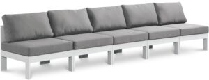 Nizuc 150" Water Resistant Fabric Upholstered Outdoor Patio 5pc. Armless Modular Sofa
