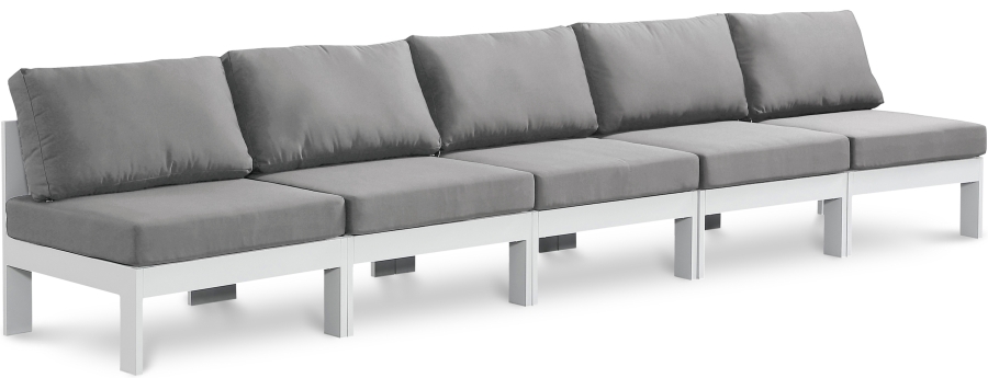 Nizuc 150" Water Resistant Fabric Upholstered Outdoor Patio 5pc. Armless Modular Sofa