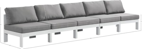 Nizuc 150" Water Resistant Fabric Upholstered Outdoor Patio 5pc. Armless Modular Sofa