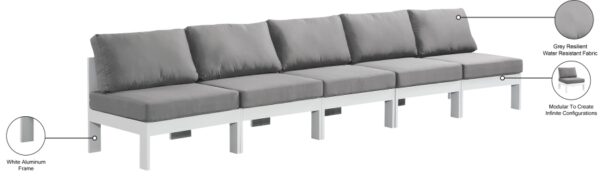 Nizuc 150" Water Resistant Fabric Upholstered Outdoor Patio 5pc. Armless Modular Sofa