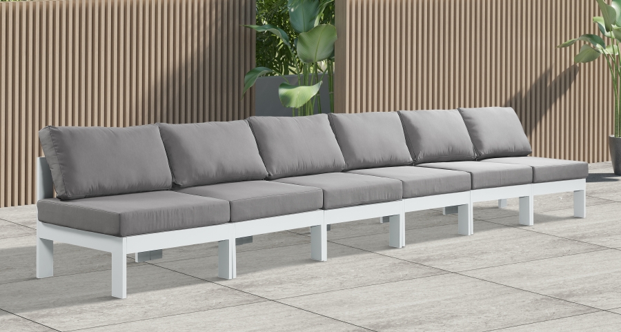 Nizuc 180" Water Resistant Fabric Upholstered Outdoor Patio 6pc. Armless Modular Sofa