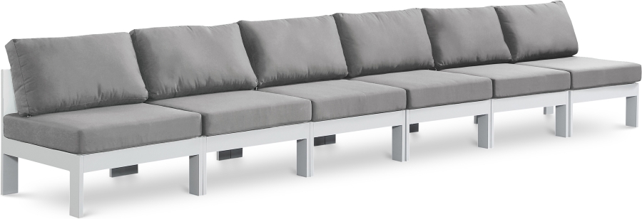Nizuc 180" Water Resistant Fabric Upholstered Outdoor Patio 6pc. Armless Modular Sofa