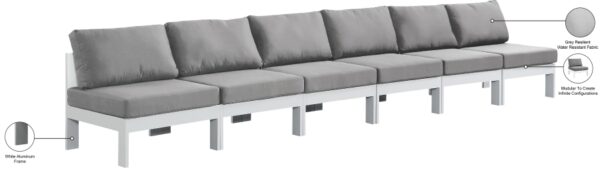 Nizuc 180" Water Resistant Fabric Upholstered Outdoor Patio 6pc. Armless Modular Sofa