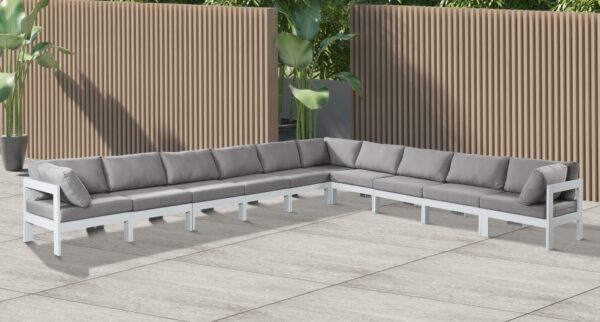 Nizuc 180" Water Resistant Fabric Upholstered Outdoor Patio 10pc. Modular Sectional