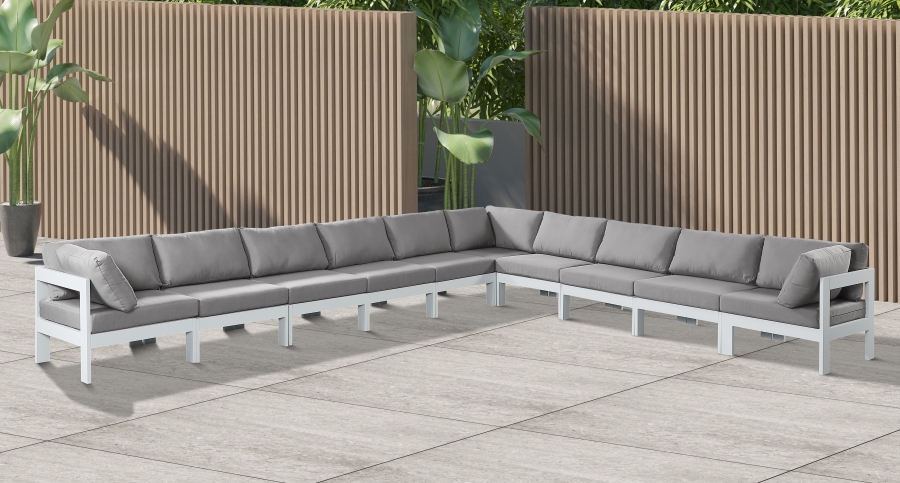 Nizuc 180" Water Resistant Fabric Upholstered Outdoor Patio 10pc. Modular Sectional