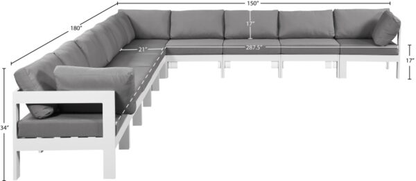 Nizuc 180" Water Resistant Fabric Upholstered Outdoor Patio 10pc. Modular Sectional