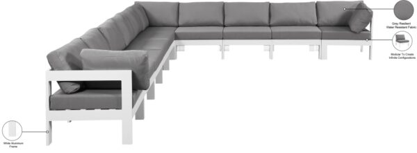 Nizuc 180" Water Resistant Fabric Upholstered Outdoor Patio 10pc. Modular Sectional