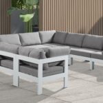Nizuc 120" Water Resistant Fabric Upholstered Outdoor Patio 10pc. Modular Sectional