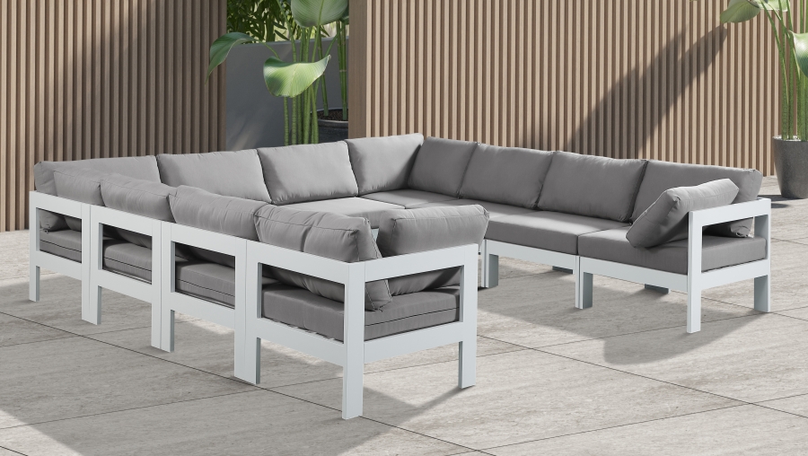 Nizuc 120" Water Resistant Fabric Upholstered Outdoor Patio 10pc. Modular Sectional