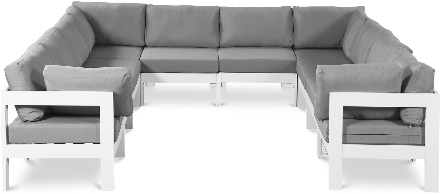 Nizuc 120" Water Resistant Fabric Upholstered Outdoor Patio 10pc. Modular Sectional