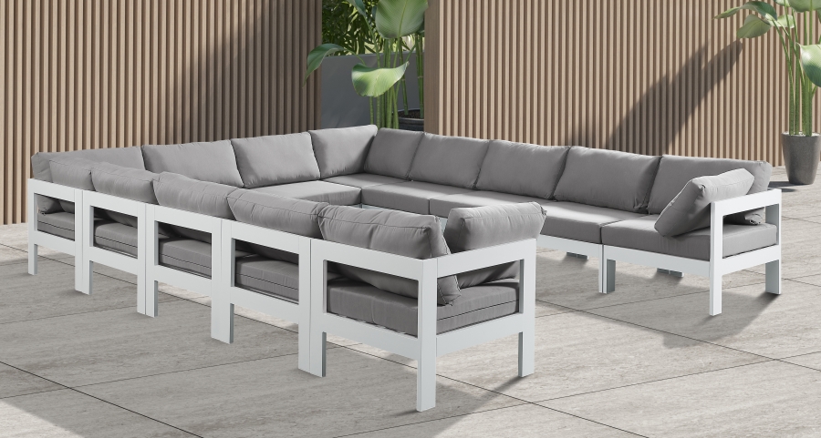 Nizuc 120" Water Resistant Fabric Upholstered Outdoor Patio 12pc. Modular Sectional