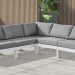 Nizuc 90" Water Resistant Fabric Upholstered Outdoor Patio 5pc. Modular Sectional
