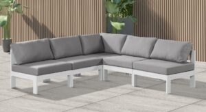 Nizuc 90" Water Resistant Fabric Upholstered Outdoor Patio 5pc. Modular Sectional
