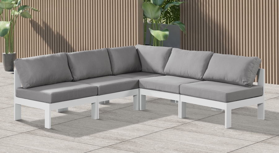 Nizuc 90" Water Resistant Fabric Upholstered Outdoor Patio 5pc. Modular Sectional