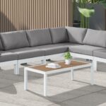Nizuc 120" Water Resistant Fabric Upholstered Outdoor Patio 6pc. Modular Sectional