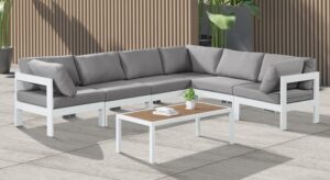 Nizuc 120" Water Resistant Fabric Upholstered Outdoor Patio 6pc. Modular Sectional