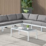 Nizuc 120" Water Resistant Fabric Upholstered Outdoor Patio 7pc. Modular Sectional
