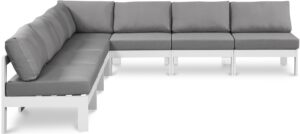 Nizuc 120" Water Resistant Fabric Upholstered Outdoor Patio 7pc. Modular Sectional