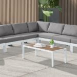 Nizuc 120" Water Resistant Fabric Upholstered Outdoor Patio 7pc. Modular Sectional