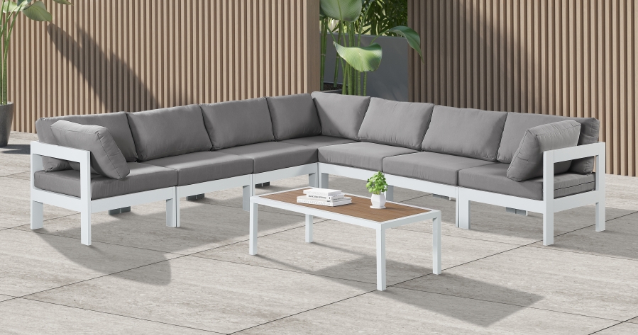 Nizuc 120" Water Resistant Fabric Upholstered Outdoor Patio 7pc. Modular Sectional