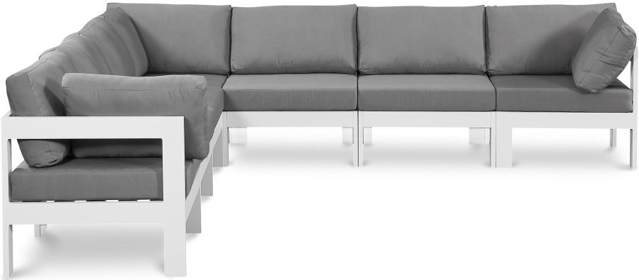 Nizuc 120" Water Resistant Fabric Upholstered Outdoor Patio 7pc. Modular Sectional
