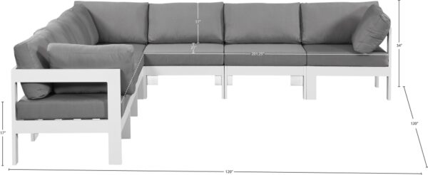 Nizuc 120" Water Resistant Fabric Upholstered Outdoor Patio 7pc. Modular Sectional