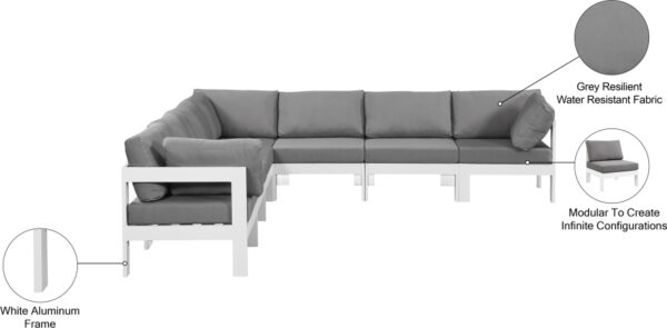Nizuc 120" Water Resistant Fabric Upholstered Outdoor Patio 7pc. Modular Sectional