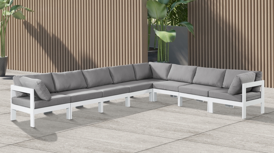 Nizuc 150" Water Resistant Fabric Upholstered Outdoor Patio 8pc. Modular Sectional