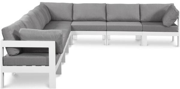 Nizuc 150" Water Resistant Fabric Upholstered Outdoor Patio 8pc. Modular Sectional