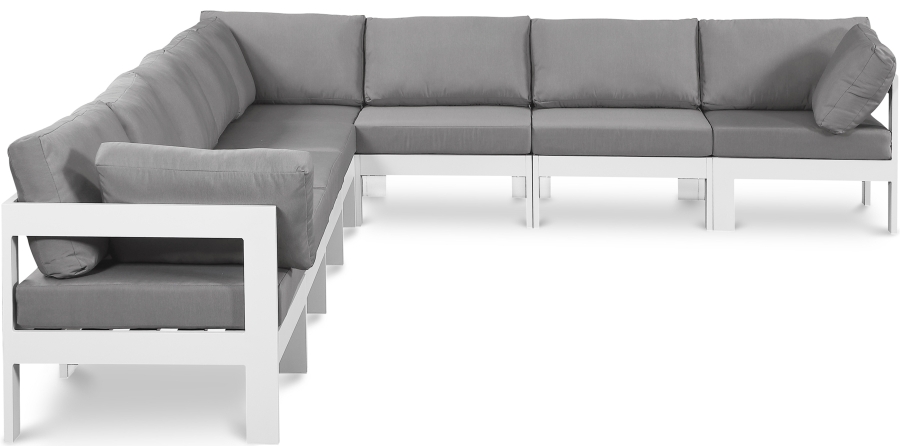 Nizuc 150" Water Resistant Fabric Upholstered Outdoor Patio 8pc. Modular Sectional