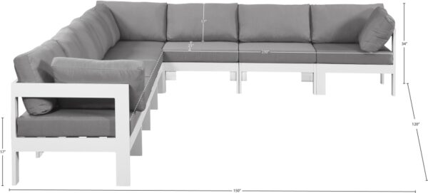 Nizuc 150" Water Resistant Fabric Upholstered Outdoor Patio 8pc. Modular Sectional