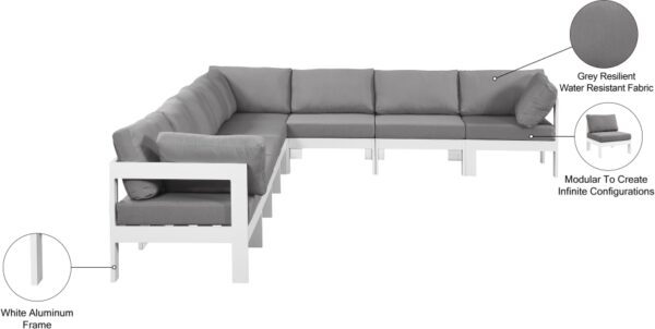 Nizuc 150" Water Resistant Fabric Upholstered Outdoor Patio 8pc. Modular Sectional