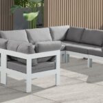 Nizuc 120" Water Resistant Fabric Upholstered Outdoor Patio 8pc. Modular Sectional