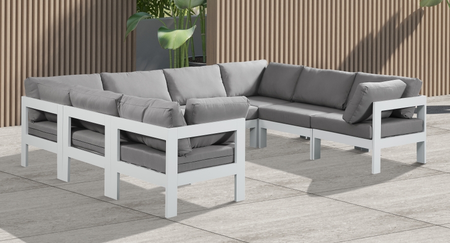 Nizuc 120" Water Resistant Fabric Upholstered Outdoor Patio 8pc. Modular Sectional