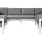 Nizuc 120" Water Resistant Fabric Upholstered Outdoor Patio 8pc. Modular Sectional