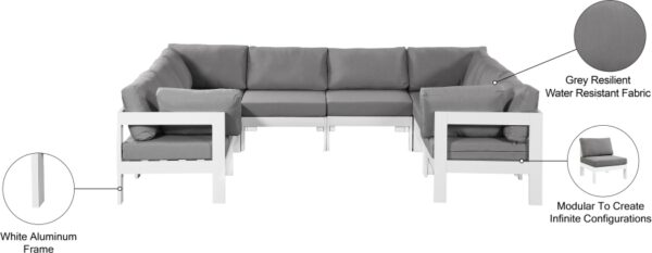 Nizuc 120" Water Resistant Fabric Upholstered Outdoor Patio 8pc. Modular Sectional