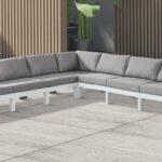 Nizuc 150" Water Resistant Fabric Upholstered Outdoor Patio 9pc. Modular Sectional