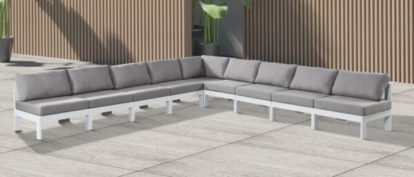 Nizuc 150" Water Resistant Fabric Upholstered Outdoor Patio 9pc. Modular Sectional