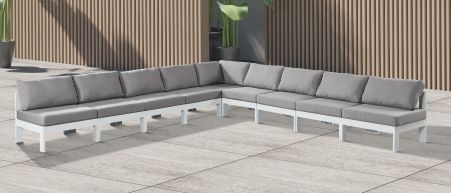 Nizuc 150" Water Resistant Fabric Upholstered Outdoor Patio 9pc. Modular Sectional