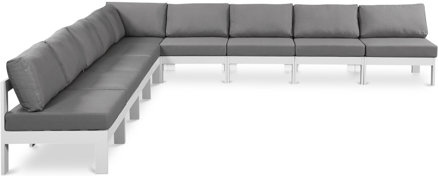 Nizuc 150" Water Resistant Fabric Upholstered Outdoor Patio 9pc. Modular Sectional