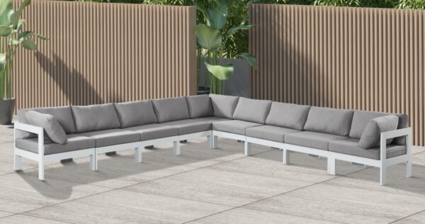 Nizuc 150" Water Resistant Fabric Upholstered Outdoor Patio 9pc. Modular Sectional