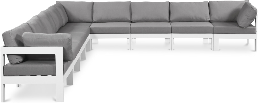 Nizuc 150" Water Resistant Fabric Upholstered Outdoor Patio 9pc. Modular Sectional
